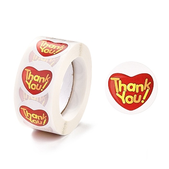 1 Inch Self-Adhesive Stickers, Roll Sticker, Heart with Word Thank You, for Party Decorative Presents, Red, 2.5cm, 500pcs/roll