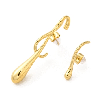 304 Stainless Steel Dangle Stud Earrings, Teardrop Asymmetrical Earrings, Golden, 53x7mm, 25.5x4mm