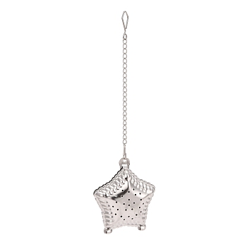 304 Stainless Steel Tea Infuser, Star with Chain Hook, Tea Ball Strainer Infusers, Stainless Steel Color, 175mm