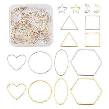 Jewelry 40Pcs 16 Style Alloy Linking Rings, Hexagon & Round Ring & Oval & Heart & Square & Triangle & Star & Moon, Platinum & Golden, 15.5~40x9.5~35x1mm, Inner Diameter: 14.5~38.5x8~33.5mm