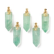 Faceted Natural Fluorite Pendants, Openable Perfume Bottle, with Golden Tone Brass Findings, Bullet, 46~47x13~14x11~12mm, Hole: 4.5mm, capacity: 1ml(0.03 fl. oz)(G-H252-F02)