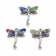 Alloy Links Connectors, with Glass Seed Beads and Sapphire Rhinestone, Antique Silver, Dragonfly, Colorful, 20x18x4mm, Hole: 1.6mm(PALLOY-N153-31-RS)