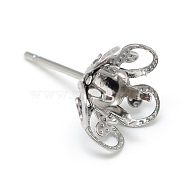 304 Stainless Steel Stud Earring Settings, Flower, Stainless Steel Color, Tray: 4mm, 10mm, pin: 0.8mm(X-STAS-T008-141)