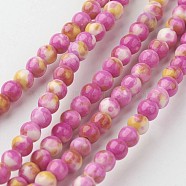 Natural Ocean White Jade Bead Strands, Round, Dyed, Hot Pink, 4mm, Hole: 1mm, about 104pcs/strand, 15.7 inch(400mm)(G-G916-4mm-03)