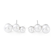 Rack Plating Brass Stud Earrings for Women, with Plastic Pearl, Long-Lasting Plated, Lead Free & Cadmium Free, Platinum, 7x17mm(KK-Z038-12P)