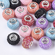 Opaque Resin European Beads, Large Hole Beads, Bayberry Beads, with Platinum Tone Brass Double Cores, AB Color, Rondelle, Mixed Color, 14x9.5mm, Hole: 5mm(RPDL-T038-008)