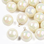 Acrylic Imitation Pearl Pendants, with Brass Loop, AB Color Plated, Round, Light Gold, Creamy White, 18x14mm, Hole: 1.6mm(X-OACR-N010-020B-02)