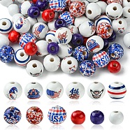 75Pcs 12 Styles Independence Day Theme Wood European Beads, Large Hole Beads, Round, Mixed Color, 12~16x11~15mm, Hole: 4~4.2mm(WOOD-FS0001-22)