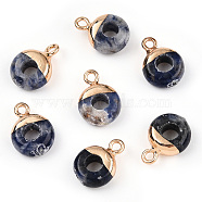 Natural Blue Spot Jasper Flat Round/Donut Charms, with Rack Plating Golden Tone Brass Loops, 14x10mm(G-I347-10)