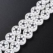 Handmade Polymer Clay Bead Strands, Flat Round with Football, White, 8~9x4~5mm, Hole: 1.2~1.4mm, about 40~41pcs/strand, 13.62 inch~13.86 inch(34.6cm~35.2cm)(CLAY-S096-031H)