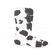 Western Cowboy Style Printed Acrylic Pendants, Boots with Cow Pattern Charm, Shoes, 33x27.5x1.5mm, Hole: 1.6mm(OACR-D011-03C-01)