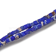 Synthesis Imperial Jasper Beads Strands, Dyed, Cube, Blue, 2~2.5x2.5~3.5x2.5~3mm, Hole: 0.4mm, about 157~165pcs/strand, 14.96~15.75''(38~40cm)(G-B064-A40)