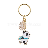 Snowflake & Panda Alloy Enamel Pendant Keychains, with Iron Split Key Rings, Golden, 8.2cm, Pendant: 30x26.5x1.7mm(KEYC-JKC00630-01)