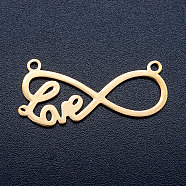 201 Stainless Steel Pendants, Infinity with Word Love, For Valentine's Day Jewelry Making, Golden, 13.5x29.5x1mm, Hole: 1.5mm(STAS-T046-JA364-2)