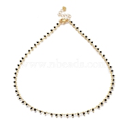 Brass Glass Beaded   Necklaces, with 304 Stainless Steel Heart Charms, Lobster Claw Clasps, Golden, Black, 15.86 inch(40.3cm)(X-NJEW-JN03135-03)