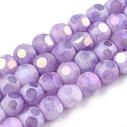 Opaque Frosted Glass Beads Strands, AB Color Plated, Faceted, Round, Plum, 6.5x6mm, Hole: 1.5mm, about 70pcs/strand, 16.38 inch(41.6cm)(EGLA-N006-076E)