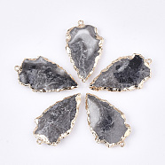 Resin Pendants, Pointed Pendants, with Iron Findings, Arrowhead, Golden, Dark Gray, 44~46x25~26x9~11mm, Hole: 1.8mm(RESI-S373-11A)