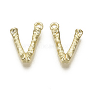 Alloy Pendants, Cadmium Free & Nickel Free & Lead Free, Bamboo Initial Letter, Real 18K Gold Plated, Letter.V, V:17x12x3mm, Hole: 1.5mm(PALLOY-S137-001V-NR)