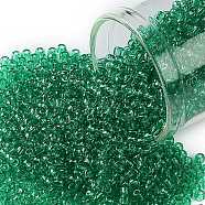 TOHO Round Seed Beads, Japanese Seed Beads, (72) Transparent Beach Glass Green, 11/0, 2.2mm, Hole: 0.8mm, about 1110pcs/bottle, 10g/bottle(SEED-JPTR11-0072)