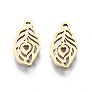 201 Stainless Steel Charms, Laser Cut, Leaf, Golden, 12x6.5x1mm, Hole: 1.4mm(STAS-T044-213G)