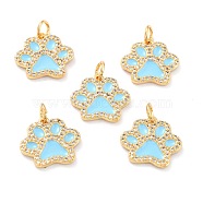 Real 18K Gold Plated Brass Micro Pave Cubic Zirconia Charms, with Jump Ring and Enamel, Long-Lasting Plated, Dog Paw Prints, Light Blue, 13.5x15x2mm, Jump Ring: 5x1mm, 3mm Inner Diameter(ZIRC-L100-085G-05)