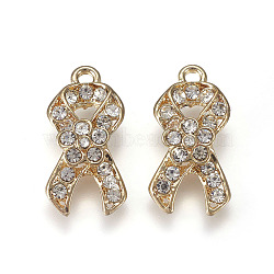 Rhinestone Pendants, with Golden Plated Alloy Findings, Ribbon, Crystal, 21.5x11x1mm, Hole: 1.8mm(ALRI-WH0003-01G)