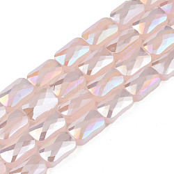 Electroplate Opaque Solid Color Glass Beads Strands, AB Color Plated, Faceted, Rectangle, Misty Rose, 7x4x3mm, Hole: 1mm, about 79~80pcs/strand, 20.47 inch(52cm)(EGLA-N002-25-B06)