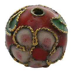 Handmade Cloisonne Beads, Filigree Round, Red, 12mm, Hole: 1.5mm(X-CLB12mmC04)