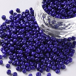 Baking Paint Glass Seed Beads, Blue, 8/0, 3mm, Hole: 1mm, about 10000pcs/bag(SEED-S002-K6)