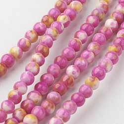 Natural White Jade Bead Strands, Round, Dyed, Hot Pink, 4mm, Hole: 1mm, about 104pcs/strand, 15.7 inch(400mm)(G-G916-4mm-03)