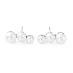 Rack Plating Brass Stud Earrings for Women, with Plastic Pearl, Long-Lasting Plated, Lead Free & Cadmium Free, Platinum, 7x17mm(KK-Z038-12P)