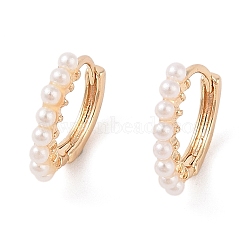 Brass with Plastic Pearl Hoop Earrings, Ring, Real 14K Gold Plated, 13.5x2.5mm(KK-N256-14G)