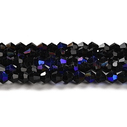Transparent Electroplate Glass Beads Strands, AB Color Plated, Faceted, Bicone, Black, 4x4mm, Hole: 0.8mm, about 87~98pcs/strand, 12.76~14.61 inch(32.4~37.1cm)(GLAA-F029-4mm-D02)