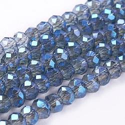 Electroplate Glass Beads Strands, Faceted Rondelle, Blue, 3.5x2.5~3mm, Hole: 1mm, about 100pcs/strand, 10 inch(EGLA-D020-3x2mm-59)