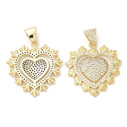 Rack Plating Brass Pendants, with Cubic Zirconia, Heart, Real 16K Gold Plated, 30.5x28x3mm, Hole: 6x3mm(KK-R146-02G)