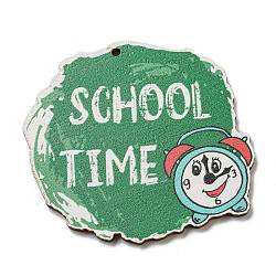 Wood Pendant, Teachers' Day Theme, Clock, 43x47x2.5mm, Hole: 1.5mm(WOOD-H107-04-20)