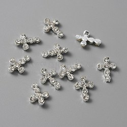 Zinc Alloy Rhinestone Cabochons, Nail Art Decoration Accessories, Cross, Silver, 12.5x9.5x2.5mm(FIND-WH0125-74)