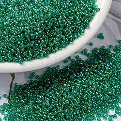 MIYUKI Round Rocailles Beads, Japanese Seed Beads, (RR354) Chartreuse Lined Green AB, 15/0, 1.5mm, Hole: 0.7mm, about 5555pcs/bottle, 10g/bottle(SEED-JP0010-RR0354)