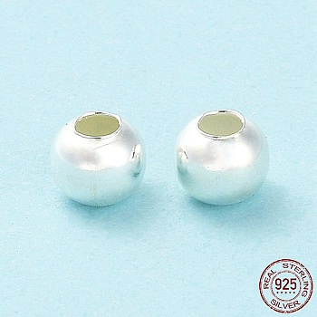 925 Sterling Silver Beads, Round, Silver, 5x4.5mm, Hole: 2mm