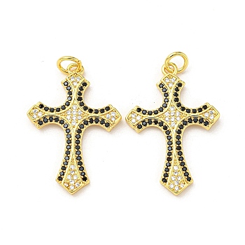 Brass with Cubic Zirconia Pendant, Cross, Real 16K Gold Plated, 28x19x1.7mm