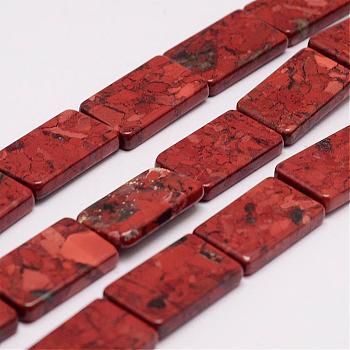Natural Flower Agate Bead Strands, Rectangle, 20x12.5x3.5mm, Hole: 1mm, about 19pcs/strand, 16 inch