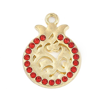 Alloy Micro Pave Rhinestone Pendants, Pomegranate, Golden, 22x16x2mm, Hole: 1.8mm