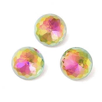 Glass Rhinestone Cabochons, Flat Back & Back Plated, Faceted, Diamond, Vitrail Rose, 10x5.5mm