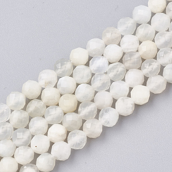 Natural White Moonstone Beads Strands, Faceted, Round, 4mm, Hole: 0.8mm, about 93pcs/strand, 15.3 inch
