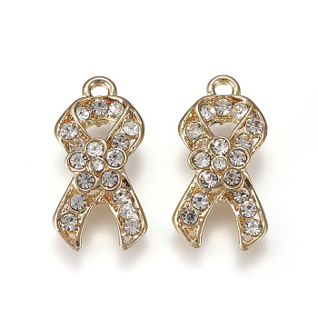 Rhinestone Pendants, with Golden Plated Alloy Findings, Ribbon, Crystal, 21.5x11x1mm, Hole: 1.8mm
