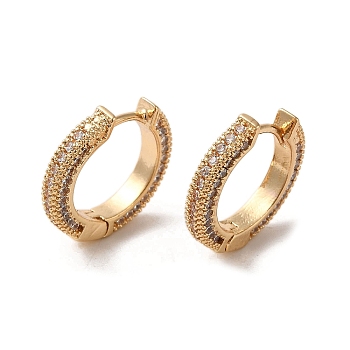 Brass Micro Pave Cubic Zirconia Hoop Earrings, Ring, Light Gold, 16x3mm