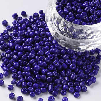 Baking Paint Glass Seed Beads, Blue, 8/0, 3mm, Hole: 1mm, about 10000pcs/bag