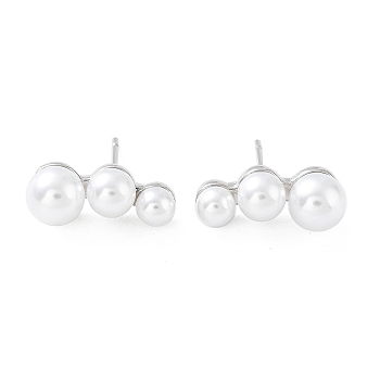 Rack Plating Brass Stud Earrings for Women, with Plastic Pearl, Long-Lasting Plated, Lead Free & Cadmium Free, Platinum, 7x17mm