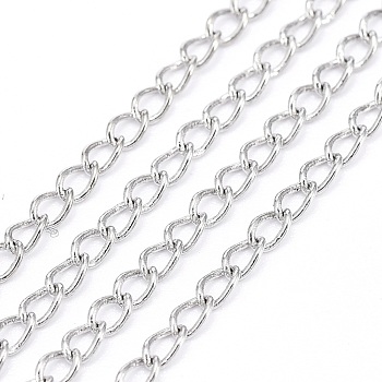Brass Twisted Chains, Curb Chains, Soldered, with Spool, Lead Free & Nickel Free & Cadmium Free, Platinum, 3x2x0.45mm, about 301.83 Feet(92m)/roll