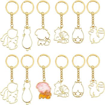 Olycraft 12Pcs 6 Style Alloy Open Back Bezel Pendants Keychain, For DIY UV Resin, Epoxy Resin, Pressed Flower Jewelry, Mixed Shapes, Lead Free & Cadmium Free, Golden, 2pcs/style